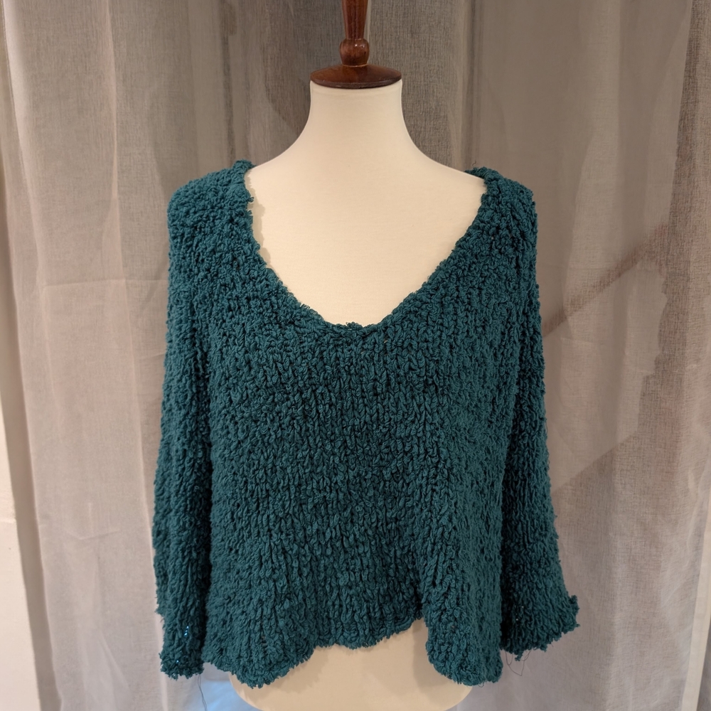 Free People Deep Teal V-Neck Sweater